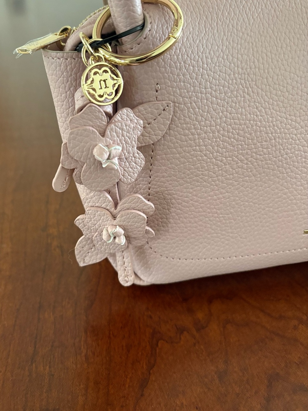Nanette Lepore Blush Pink Shoulder Bag w/ Floral Charm | Gold Hardware - Picture 4 of 5